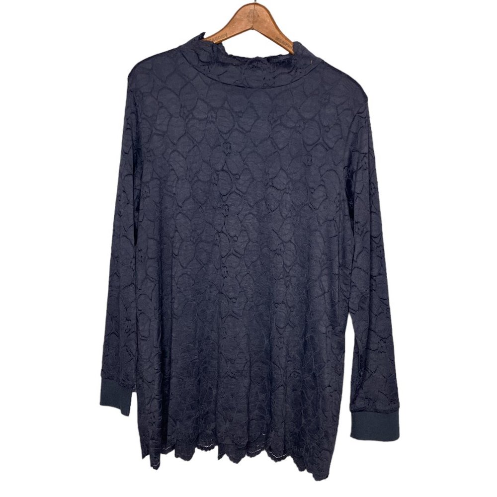 Soft Surroundings Large L Dark Gray Stretch Lace Mock Neck Camarra Tunic Top